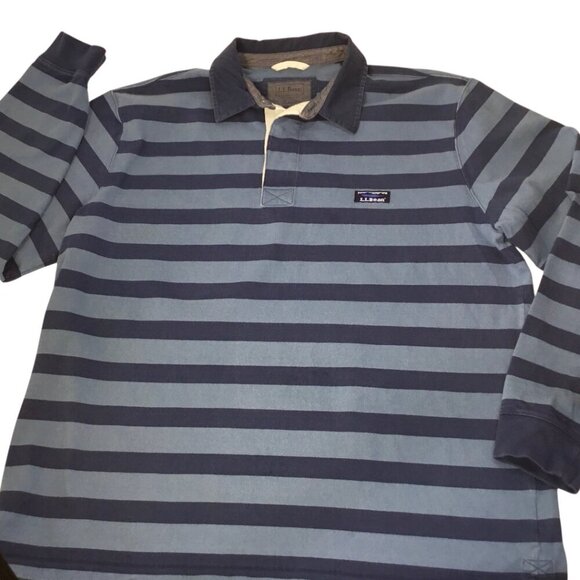 L.L. Bean Long Sleeve Polo Traditional Fit Rugby Lakewashed Blue Stripe XL Reg - Picture 7 of 9
